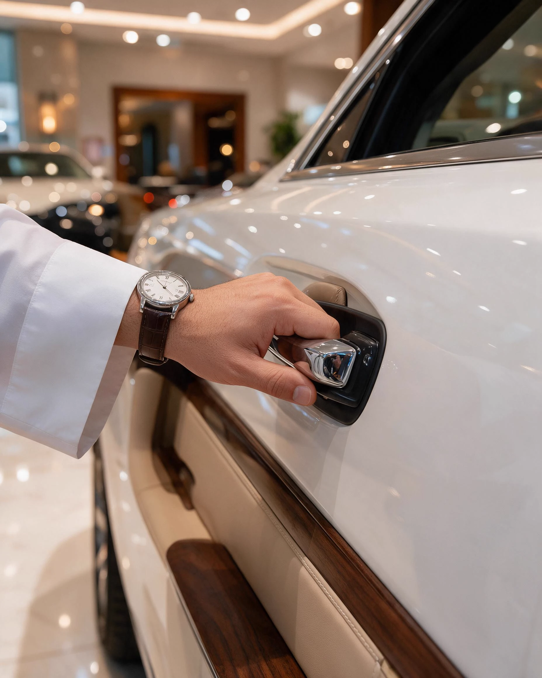 Close detail of a car on the ARMORALL MOTORS showroom floor in South Sehla, Bahrain